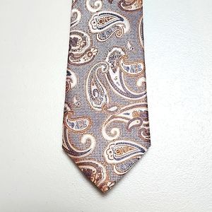 Jon Randall Silk Tie. Tan and blue Paisely design.